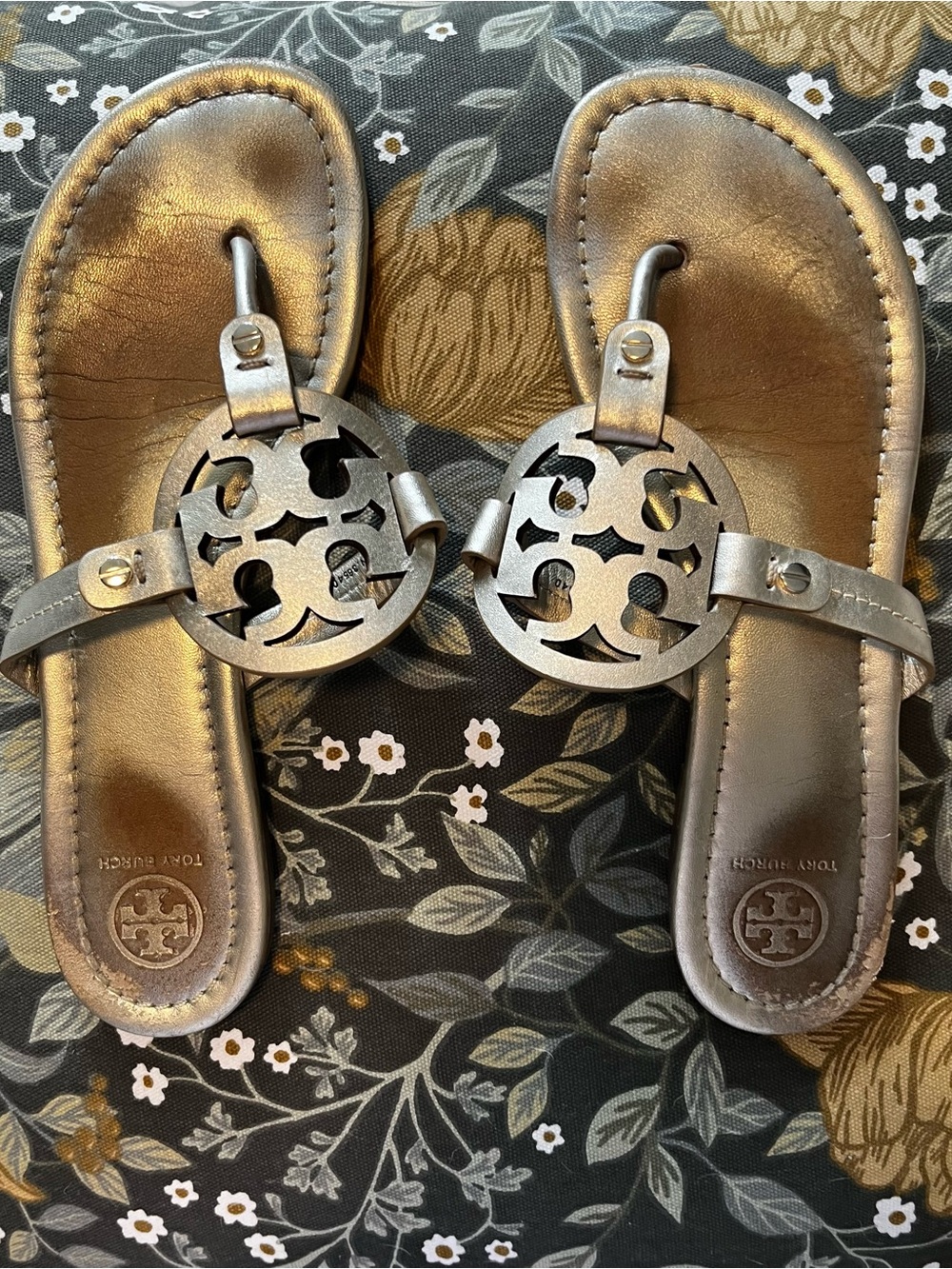 Tory Burch Metallic Bronze Logo Miller Thong Sandals